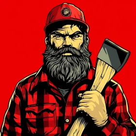 Bearded Man with Axe in Red Plaid