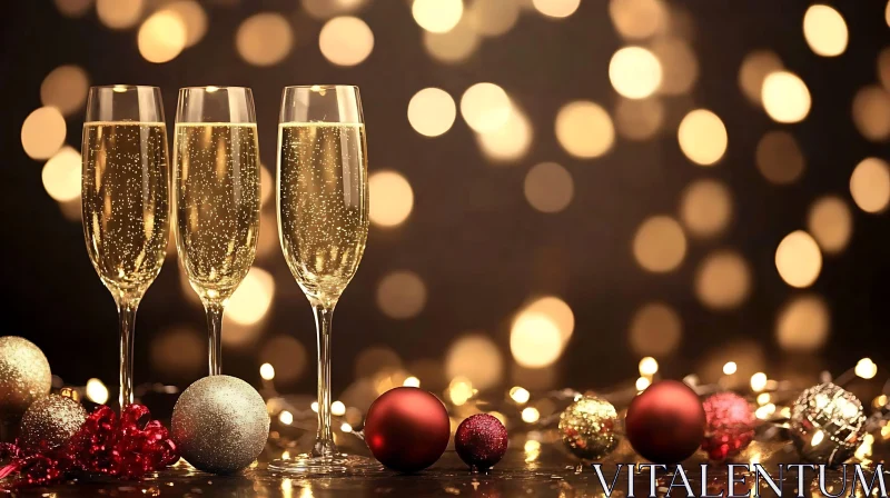 Celebratory Champagne Flutes with Ornaments AI Image