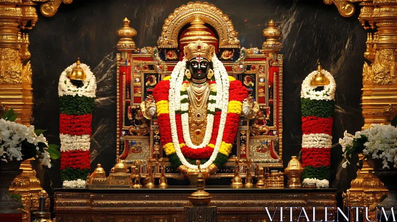 Ornate Hindu Statue with Floral Adornments AI Image