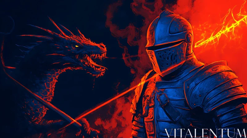 Fantasy Battle: Knight Versus Dragon AI Image