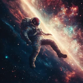 Floating Astronaut in Cosmic Scene