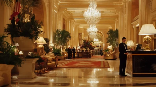 Opulent Hotel Lobby with Elegant Chandeliers