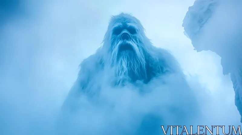 Snowy Yeti Emerging from the Mist AI Image