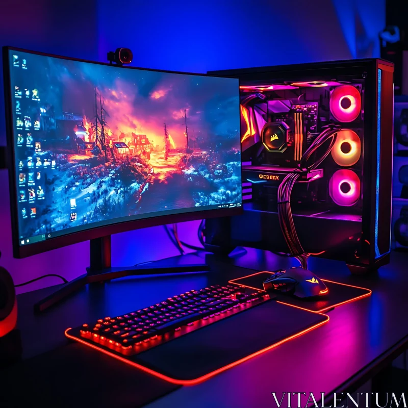 Modern Gaming Station with RGB Illumination AI Image