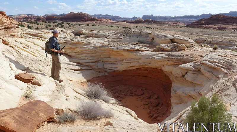 Desert Rock Formations and Hiker AI Image