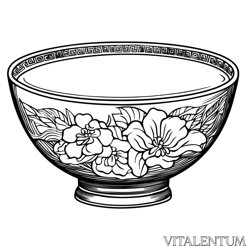 Monochrome Flower Bowl Graphic Design AI Image