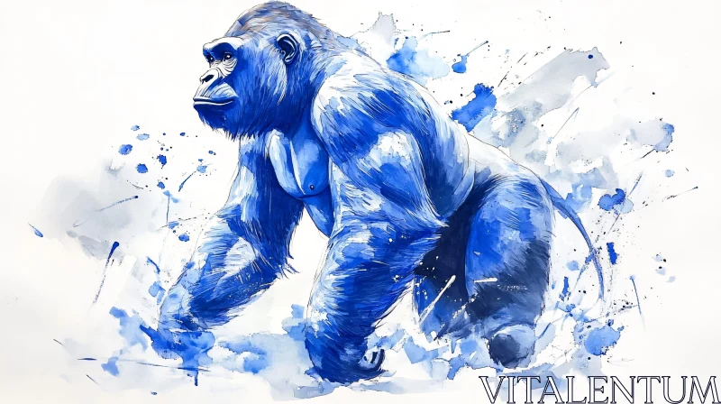 Abstract Blue Gorilla Painting AI Image