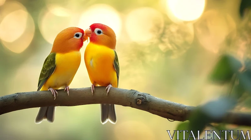 Pair of Lovebirds on Tree Branch AI Image