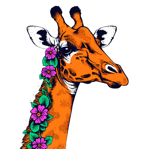 Giraffe Head Floral Line Art for Apparel Design POD Design