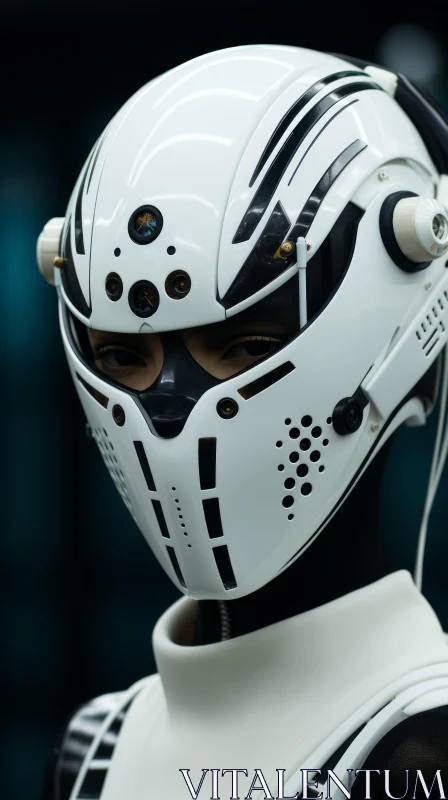White Cyborg with Helmet and Digital Ring Artwork AI Image