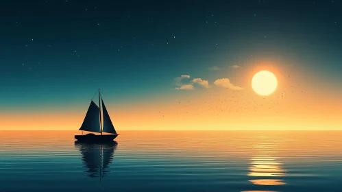 Evening Sailboat Calm Water Sunset