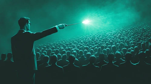 Teal Light Crowd Scene