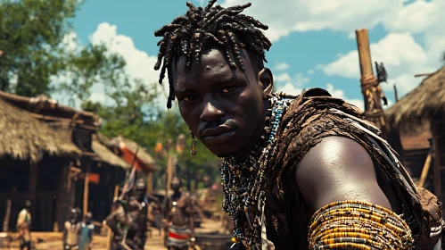 Tribal Adorned African Man Close-Up