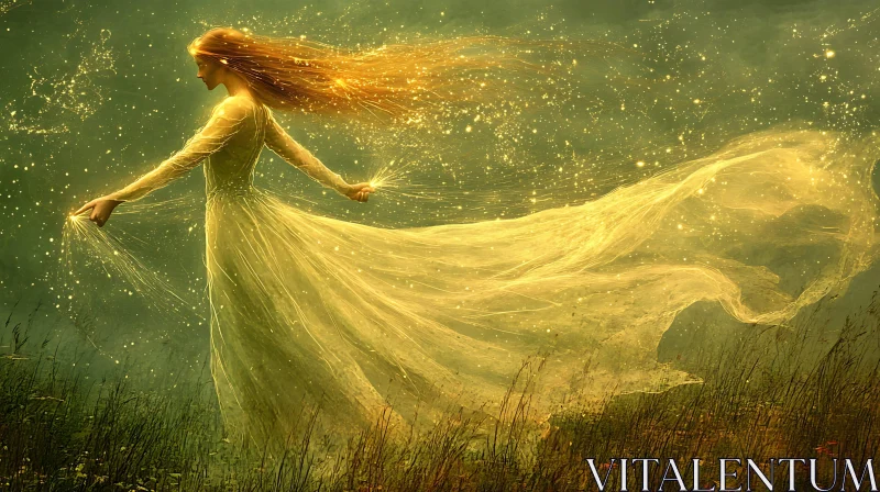 Golden Woman in Magical Field