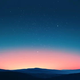 Twilight Starscape Over Distant Mountains