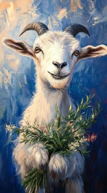 Goat Portrait with Flowers