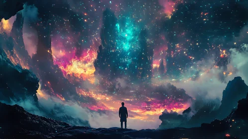 Celestial Vision: Stargazer in a Cosmic Landscape