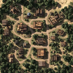 Aerial View of a Rustic Western Village