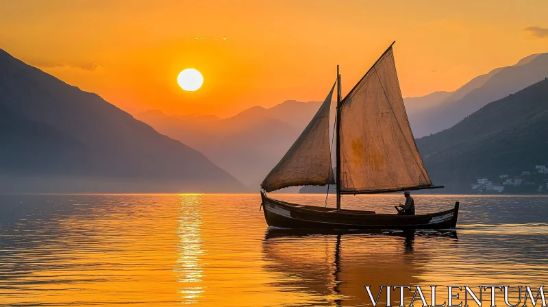 Golden Sunset Sailboat