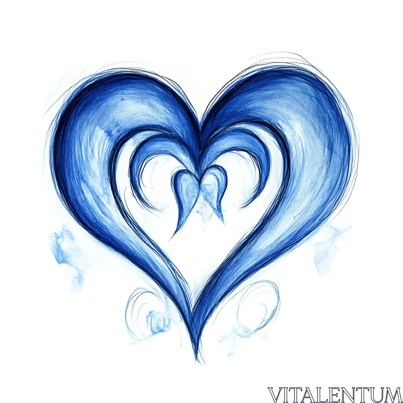 Heart in Blue Watercolor Style