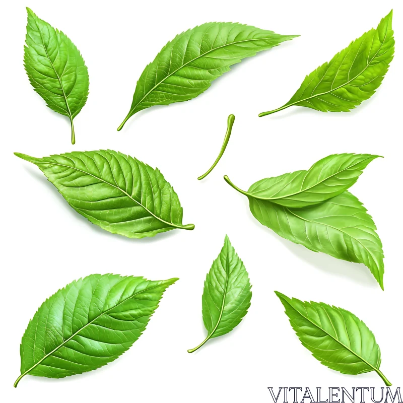 Botanical Green Leaves on White Background