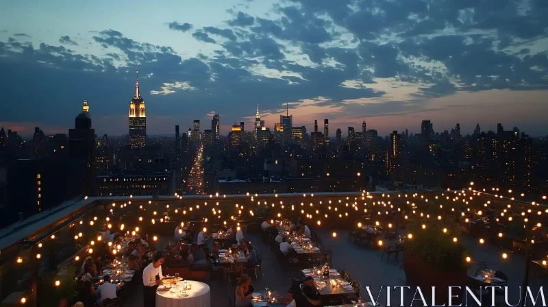 Urban Rooftop Dining with Skyline Backdrop