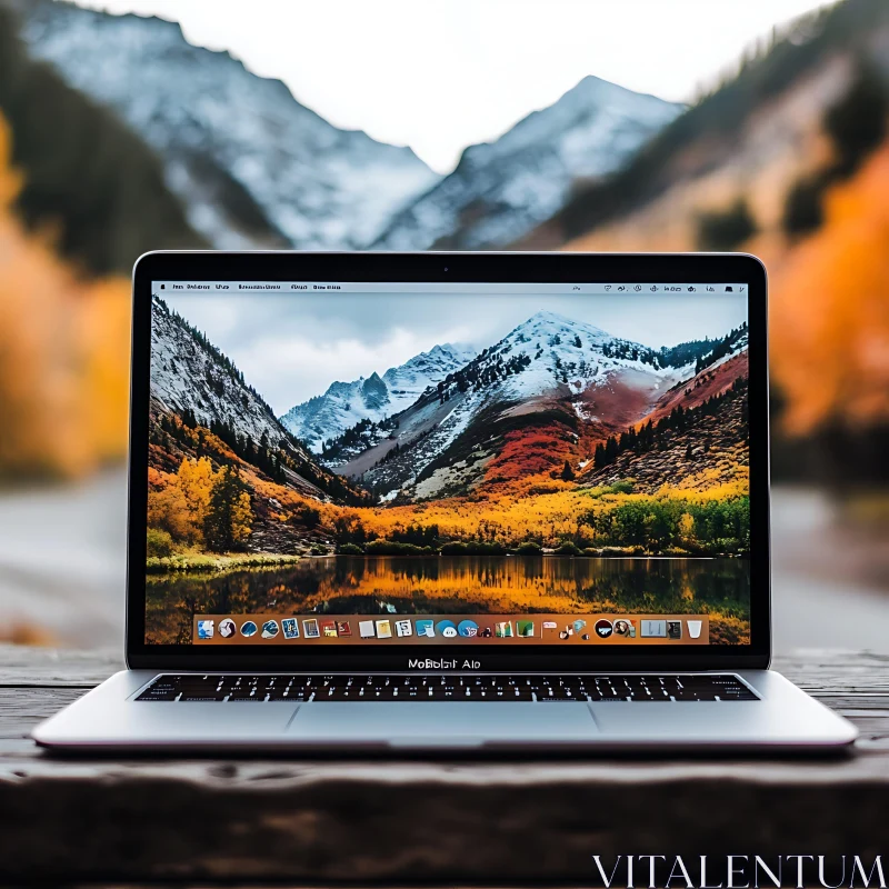 Autumn Mountain Scenery on Laptop Screen