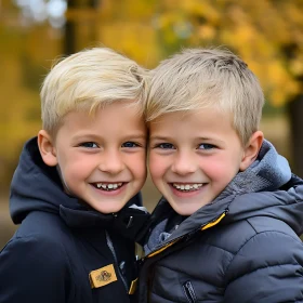 Twin Boys Autumn Portrait