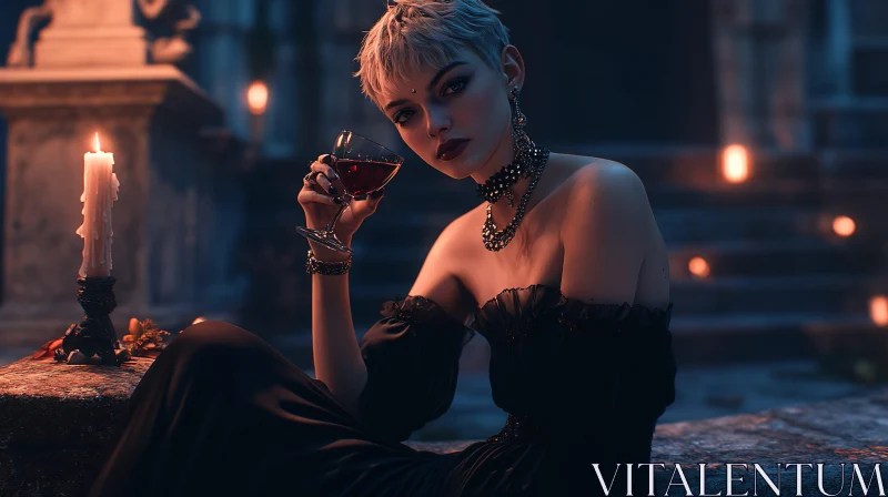 Gothic Woman with Wine