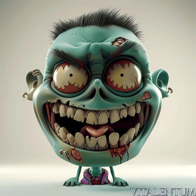3D Rendered Cartoon Zombie with Green Skin and Red Eyes