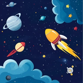 Whimsical Space Adventure with Rockets