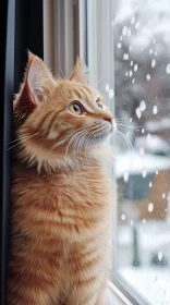 Winter Cat Window Gaze