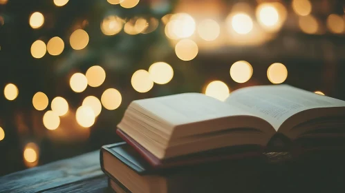 Open Book and Bokeh Lights Still Life