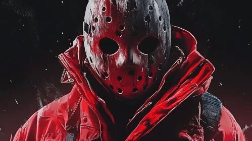 Menacing Masked Figure in Red