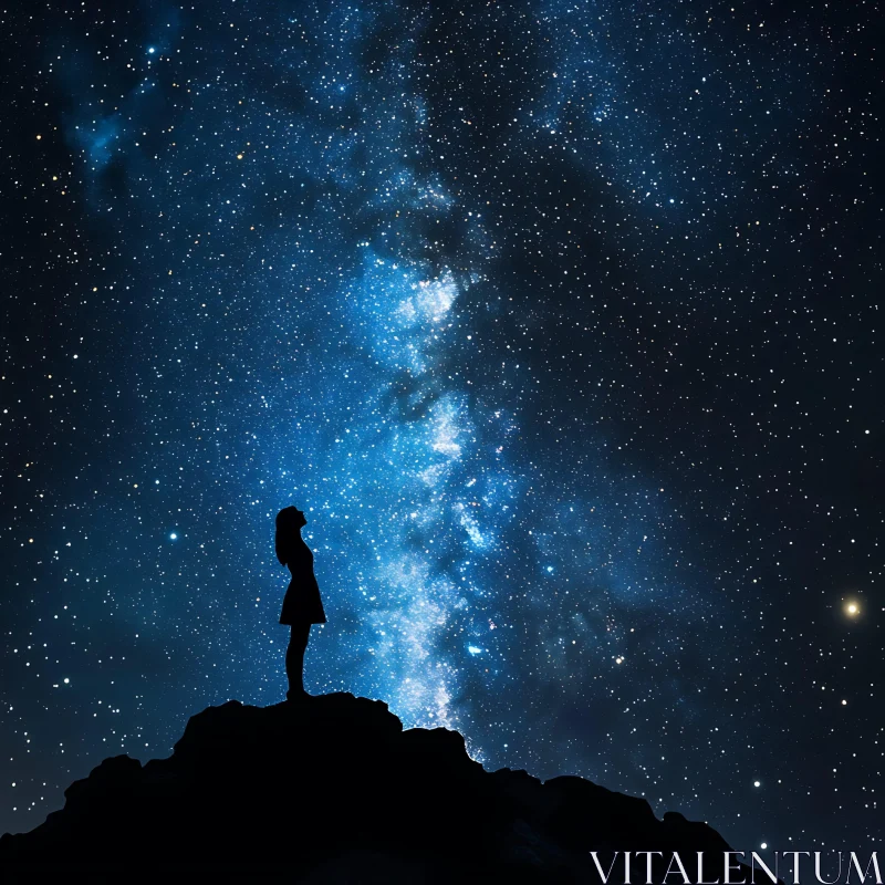 Silhouette Gazing at Starry Night Sky