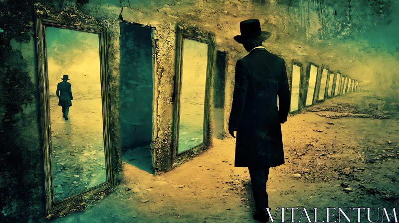 Man in Hat and Mirror Reflections
