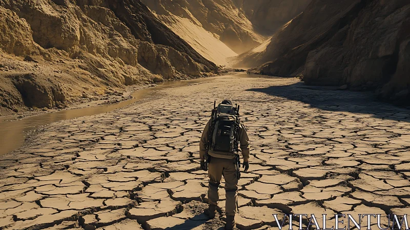 Backpacker in Arid Canyon