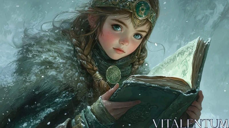 Young Reader in Winter Scene