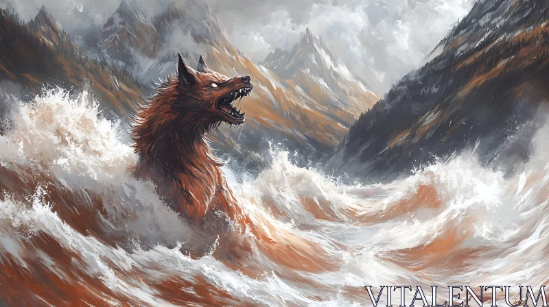 Wolf in Sea Painting