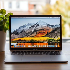 Laptop on Desk with Nature Background