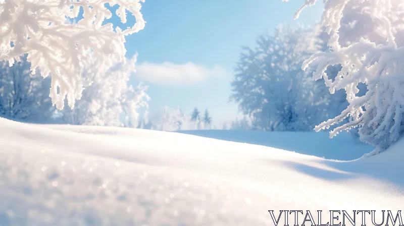 AI ART Winter Wonderland with Sparkling Snow and Blue Sky
