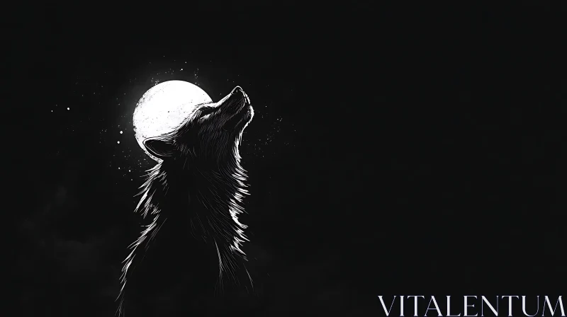 Monochrome Wolf Silhouette Under Moonlight