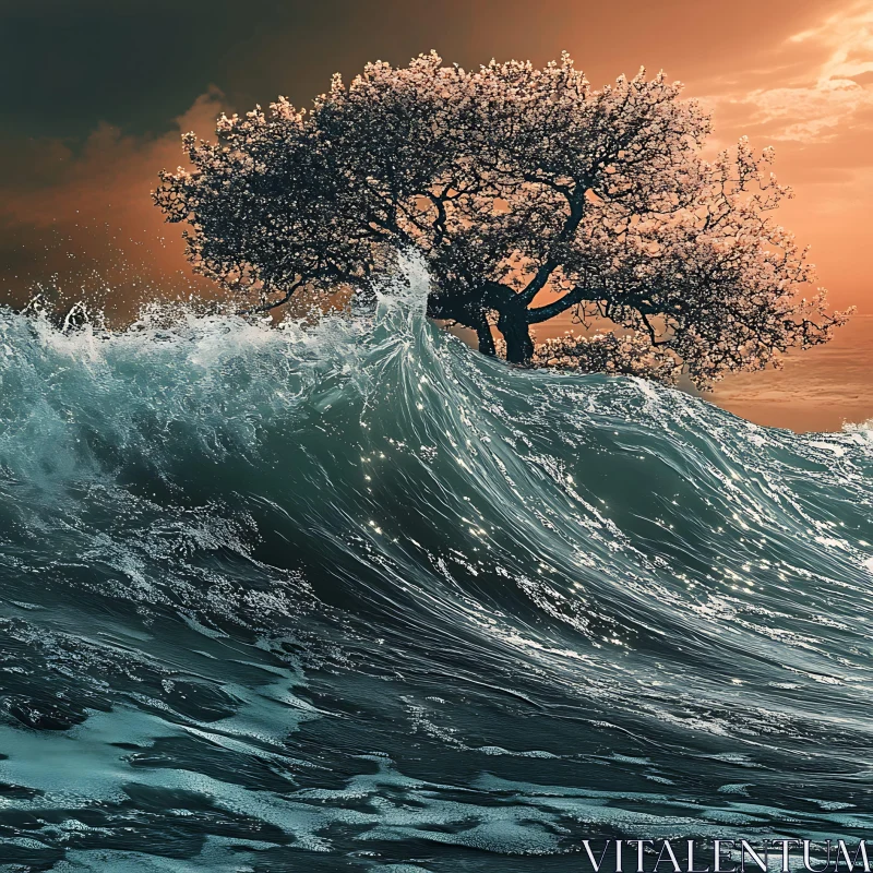 Resilient Tree Amidst Ocean's Fury