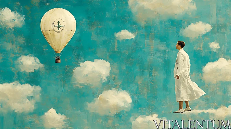 Cloudscape with Floating Figure and Balloon AI Image