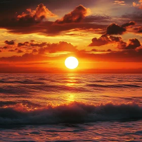 Ocean Sunset with Fiery Clouds