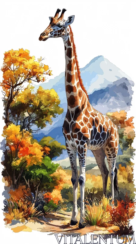 Giraffe Amongst Autumnal Scenery