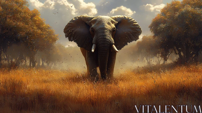 Elephant in Golden Grasses