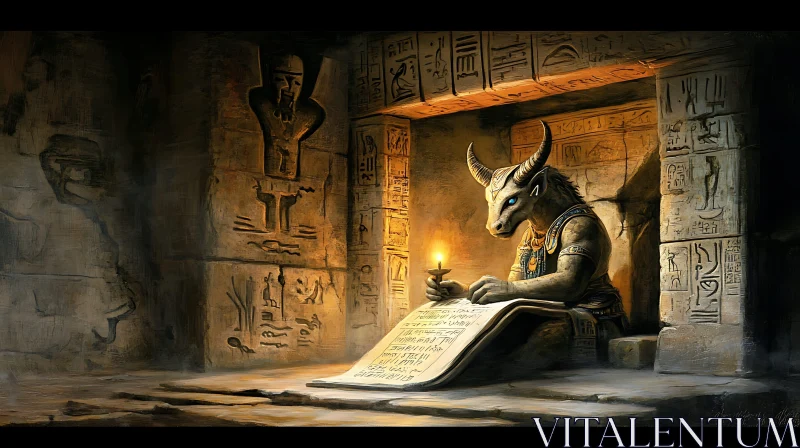 Hieroglyphic Chamber Minotaur Study AI Image