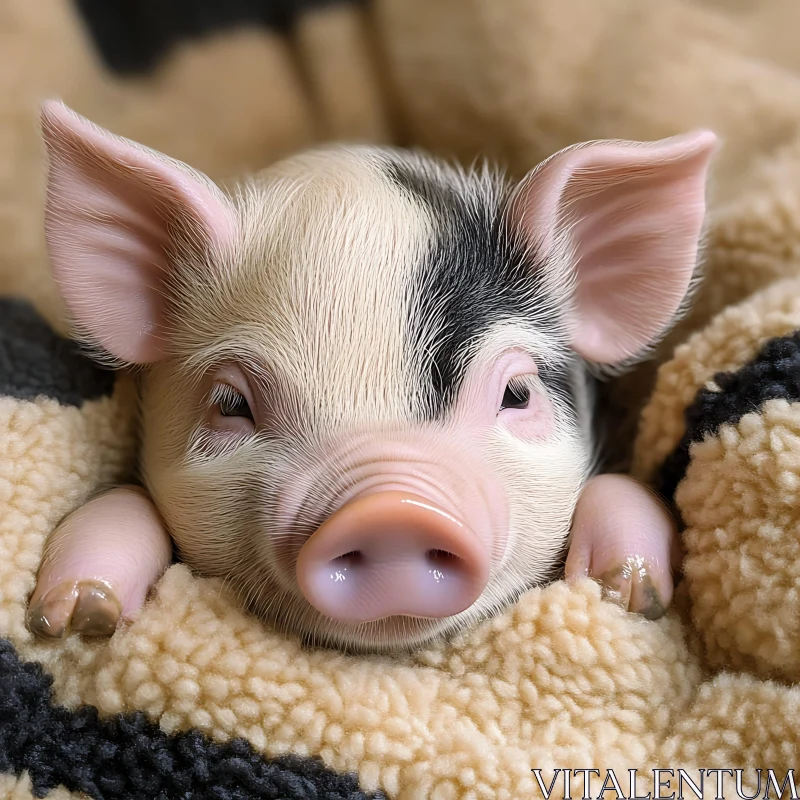 Cute Piglet Snuggled in a Blanket