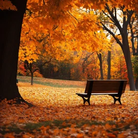 Peaceful Fall Scene with Park Bench